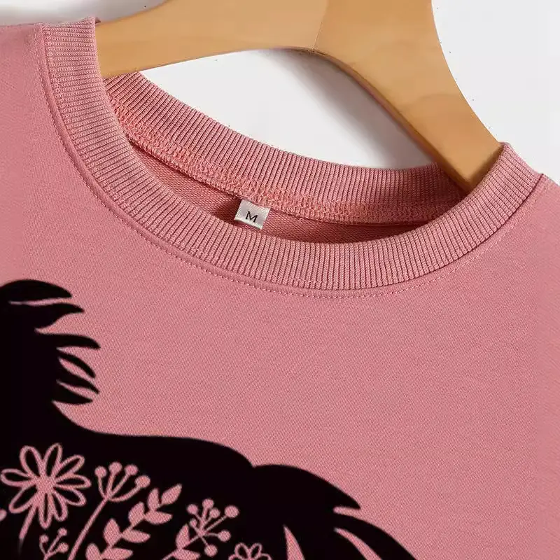 White Long Sleeve Sweatshirt with Horse Print for Women