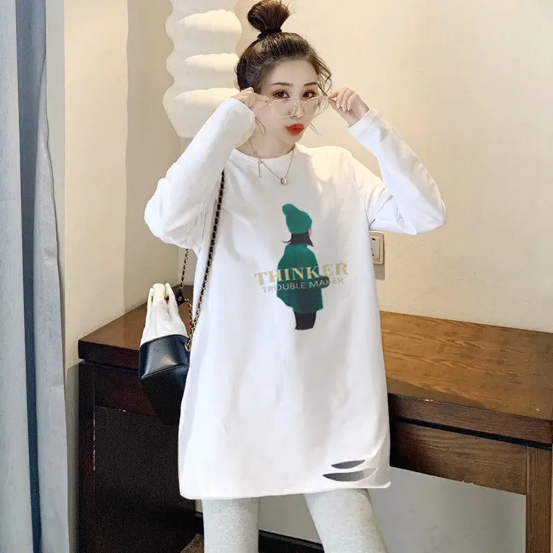 Women White Fleece Long Sleeve T-Shirt Loose Fit - Image 3