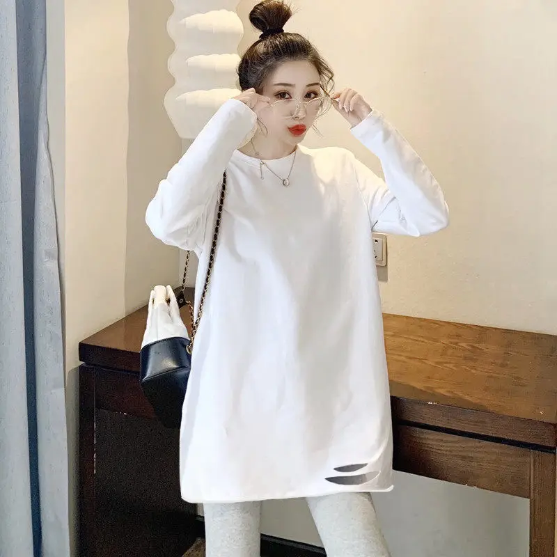 Women White Fleece Long Sleeve T-Shirt Loose Fit - Image 7