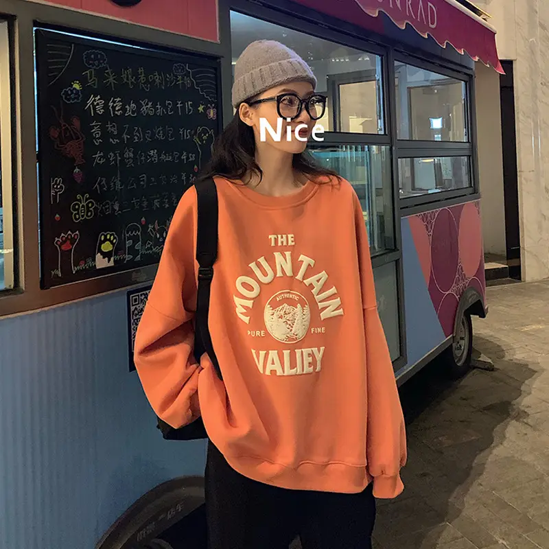 Women Letter Foam Fleece Sweatshirt Orange 2025 Winter — feature 4