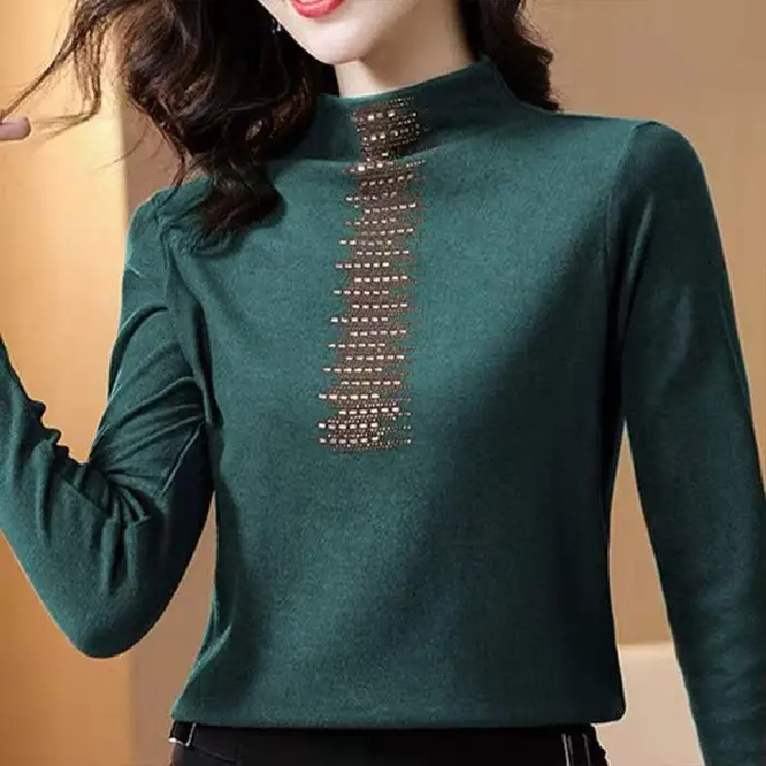 Women's 2025 Thermal Fleece Shirt with Rhinestone Embroidery - Image 3
