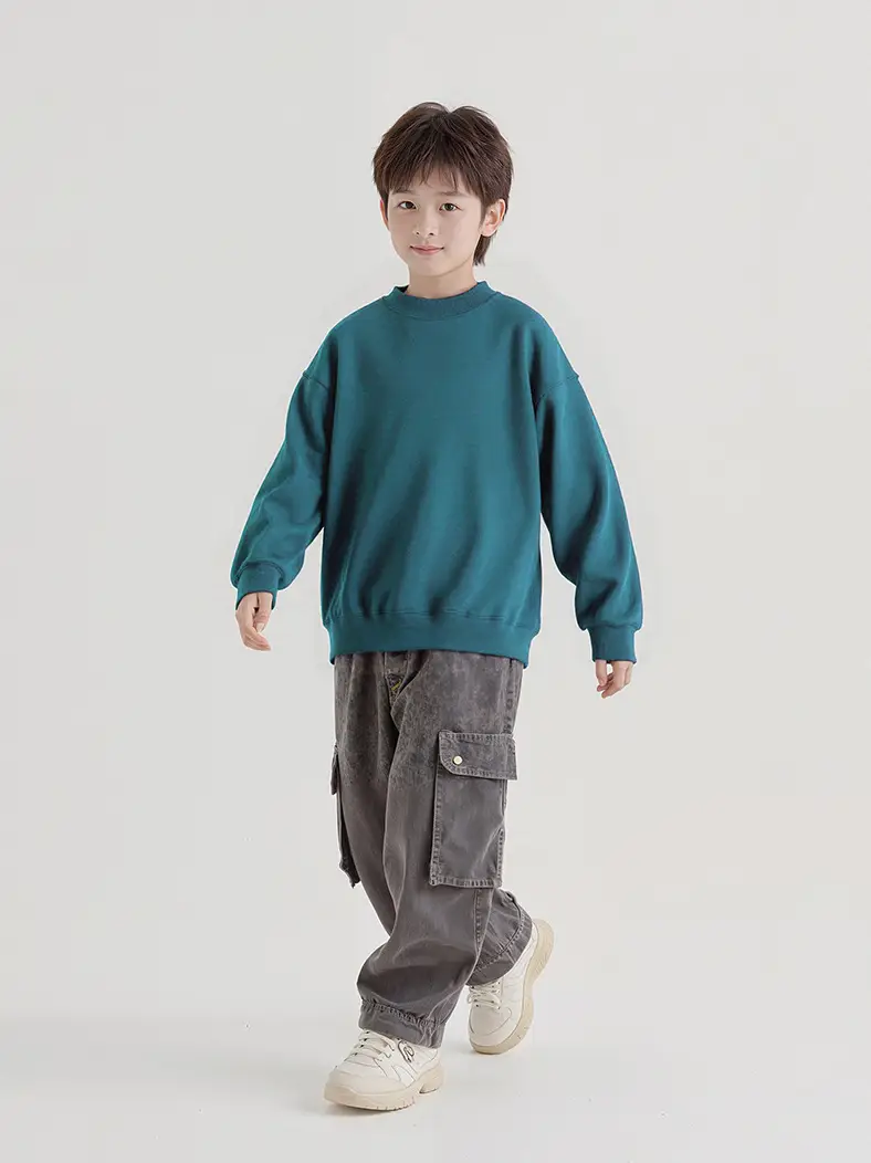 Kids Fleece Sweatshirt Green Mid Size High Collar