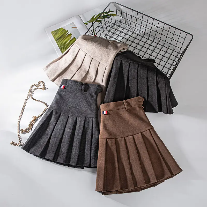 Brown Pleated High Waist Women's Skirt College Style