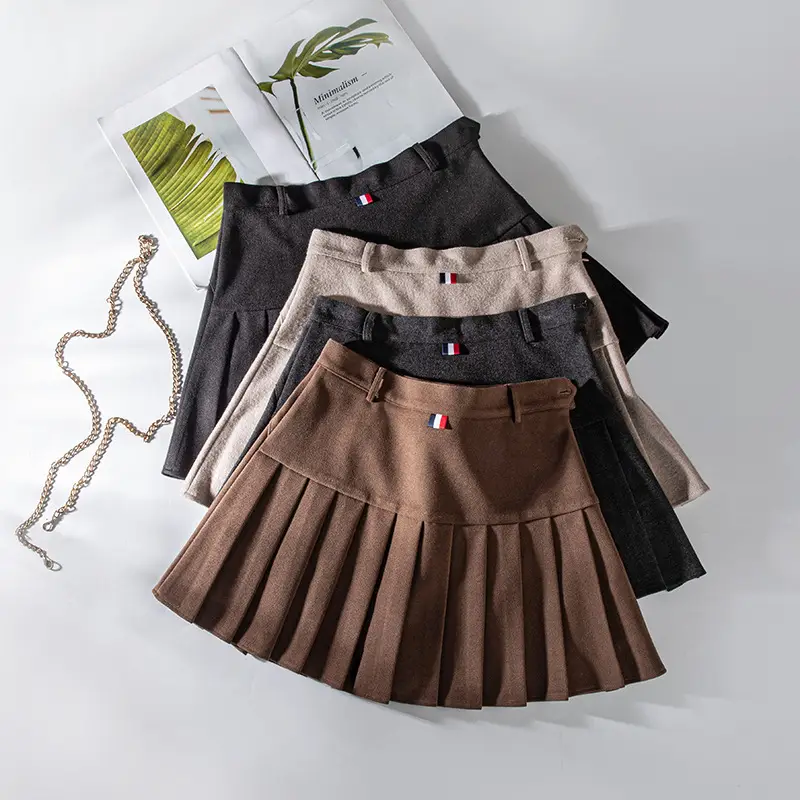 Brown Pleated High Waist Women's Skirt College Style