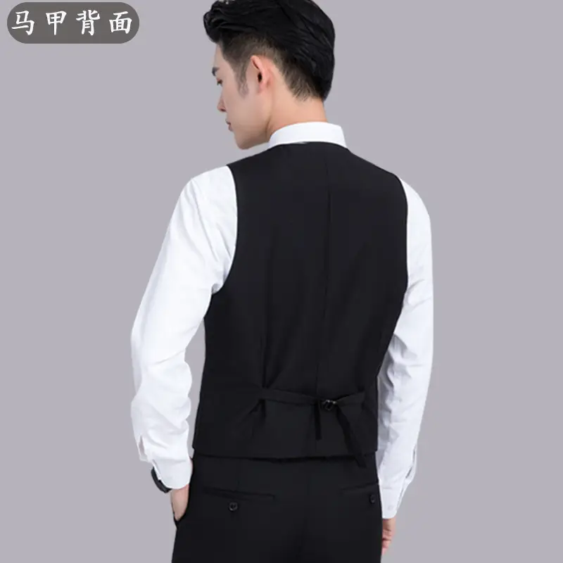 2025 New Men's Navy Blue Slim Fit Vest Suit - Image 6