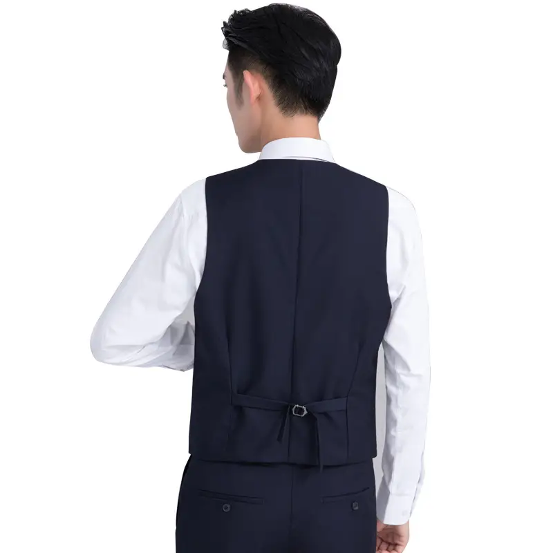 2025 New Men's Navy Blue Slim Fit Vest Suit - Image 9