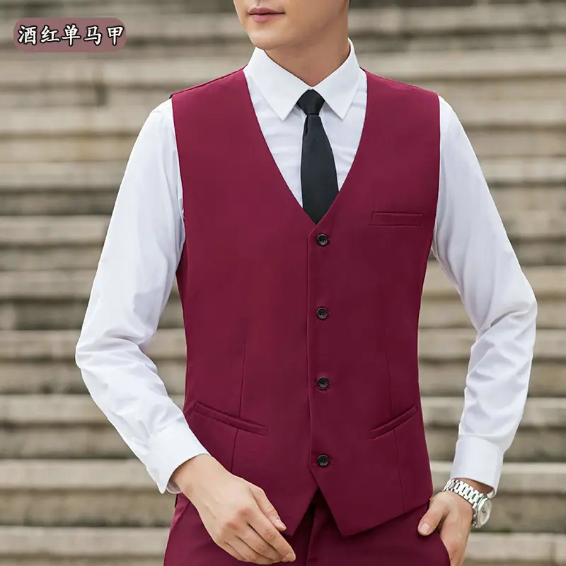 2025 New Men's Navy Blue Slim Fit Vest Suit - Image 3