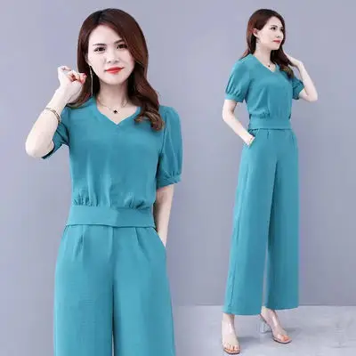 Women Summer 2-Piece Belly Cover Pants Set Lavender - Image 3