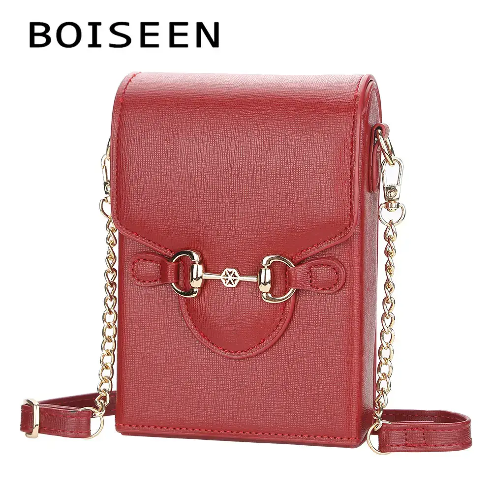 Red PU Leather Vertical Phone Bag for Women