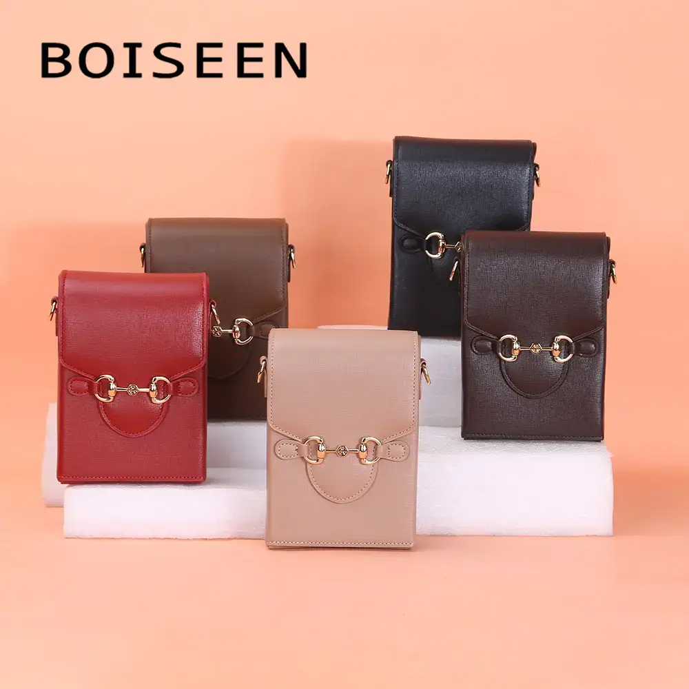 Red PU Leather Vertical Phone Bag for Women