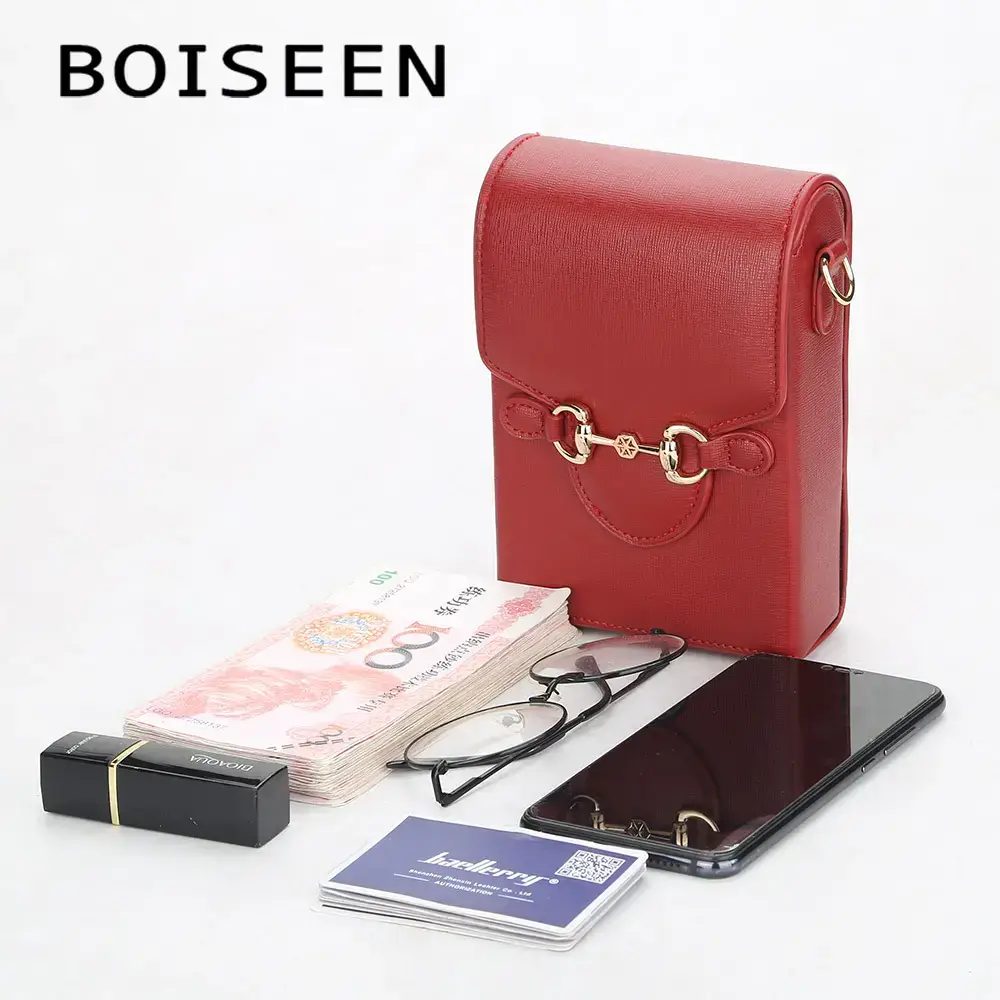 Red PU Leather Vertical Phone Bag for Women