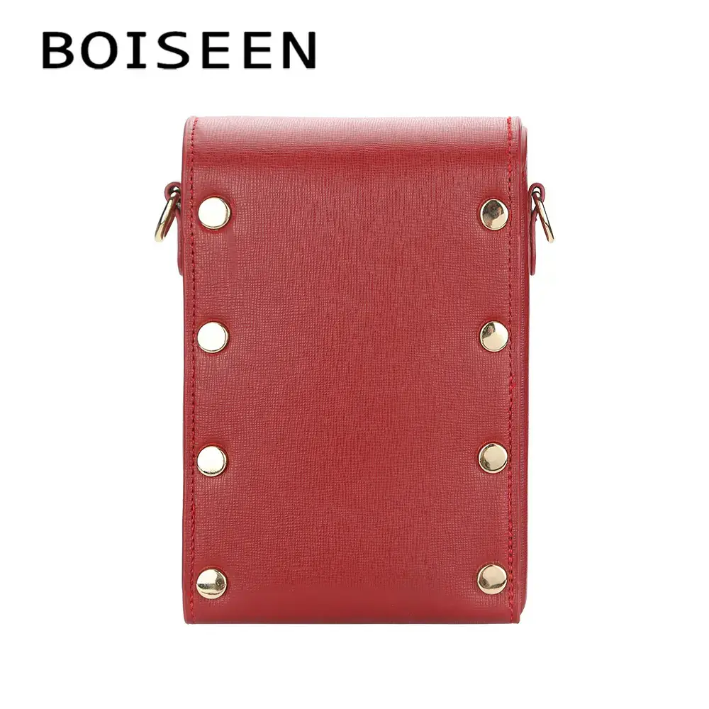 Red PU Leather Vertical Phone Bag for Women