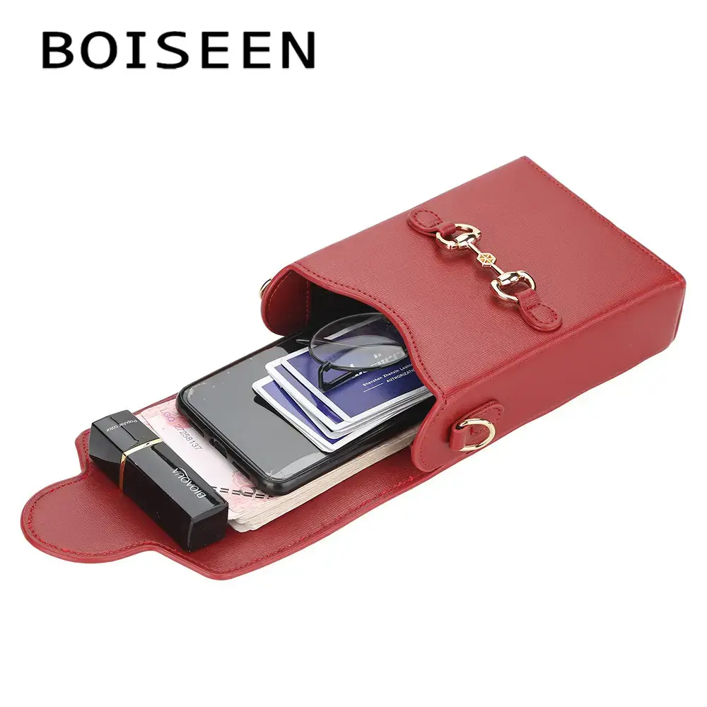 Red PU Leather Vertical Phone Bag for Women