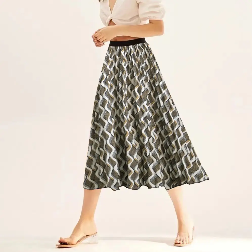 Printed Elastic Pleated Skirt Women's Mid Length - Image 16