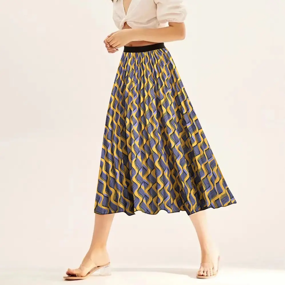 Printed Elastic Pleated Skirt Women's Mid Length - Image 17