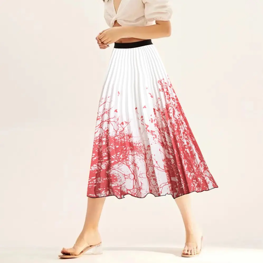 Printed Elastic Pleated Skirt Women's Mid Length - Image 2