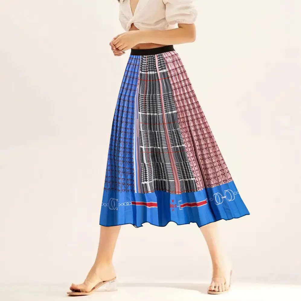 Printed Elastic Pleated Skirt Women's Mid Length - Image 20