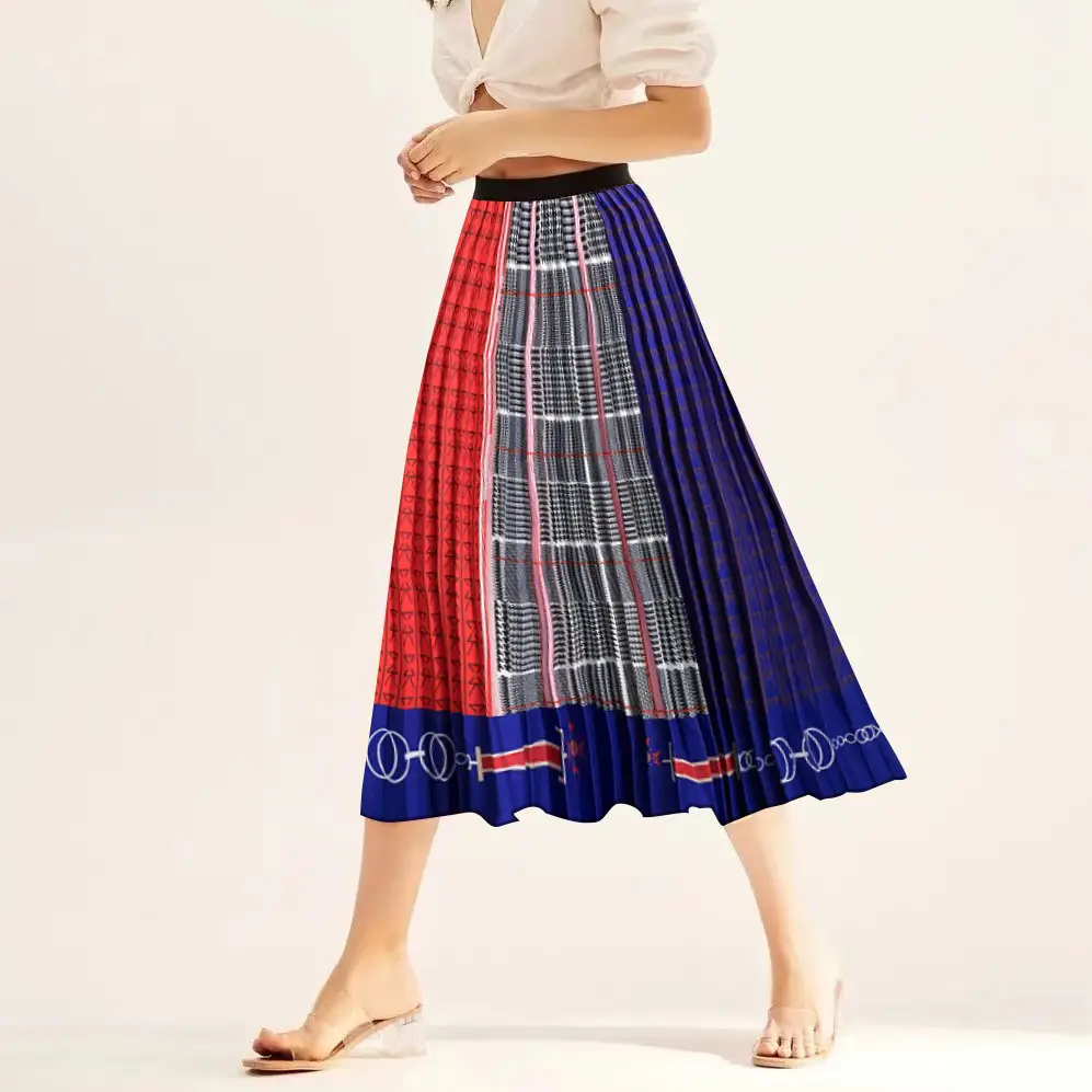 Printed Elastic Pleated Skirt Women's Mid Length - Image 22