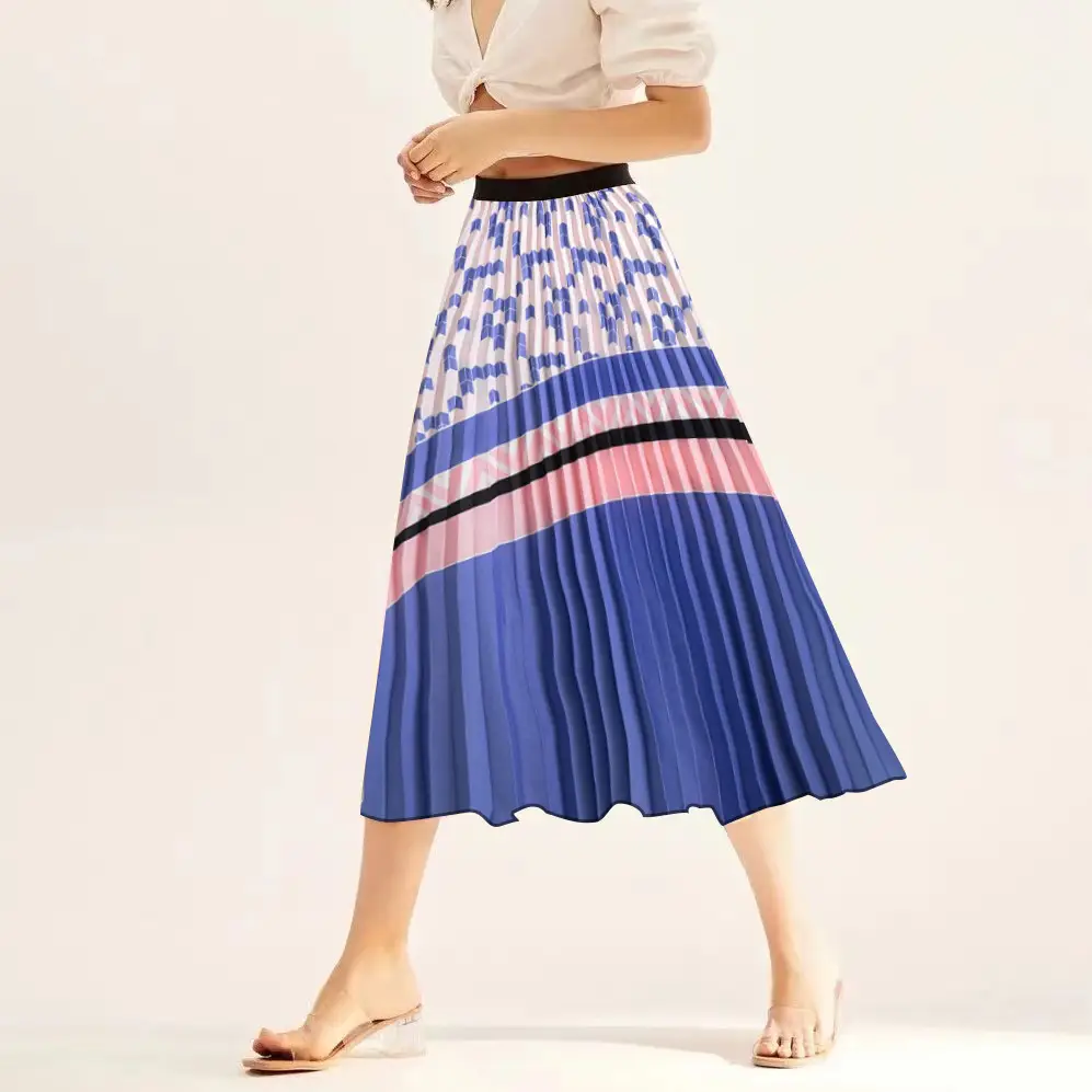 Printed Elastic Pleated Skirt Women's Mid Length - Image 23