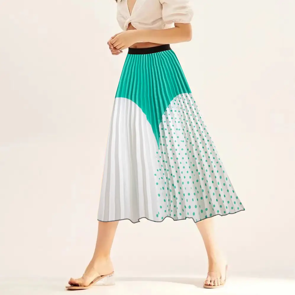 Printed Elastic Pleated Skirt Women's Mid Length - Image 24