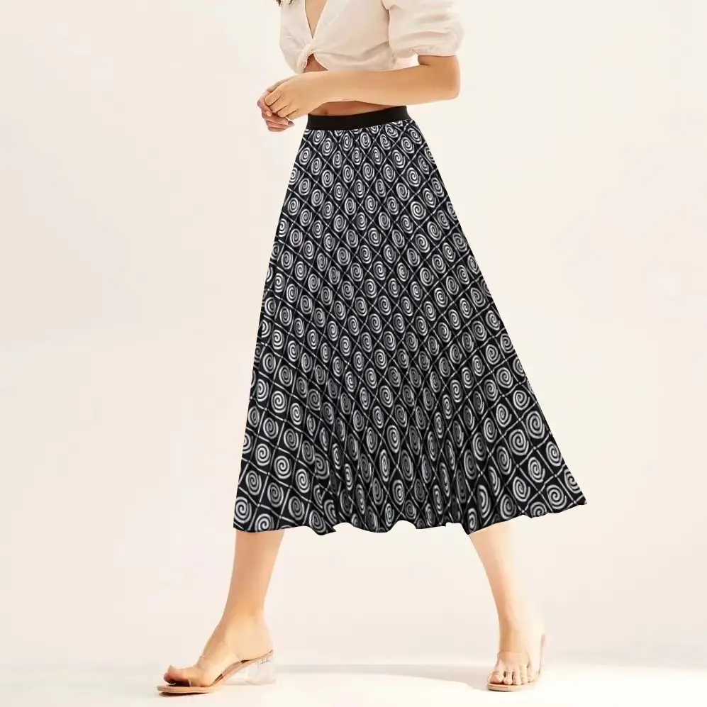 Printed Elastic Pleated Skirt Women's Mid Length - Image 25