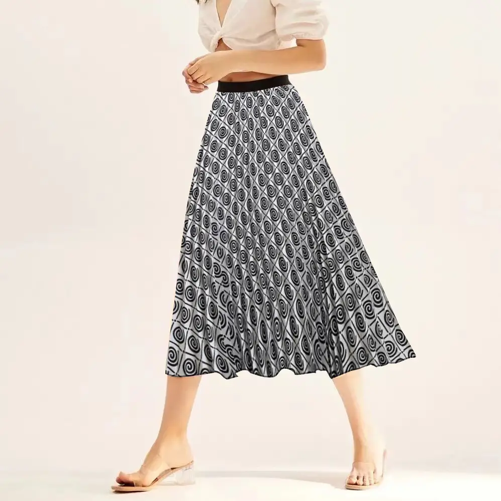 Printed Elastic Pleated Skirt Women's Mid Length - Image 26