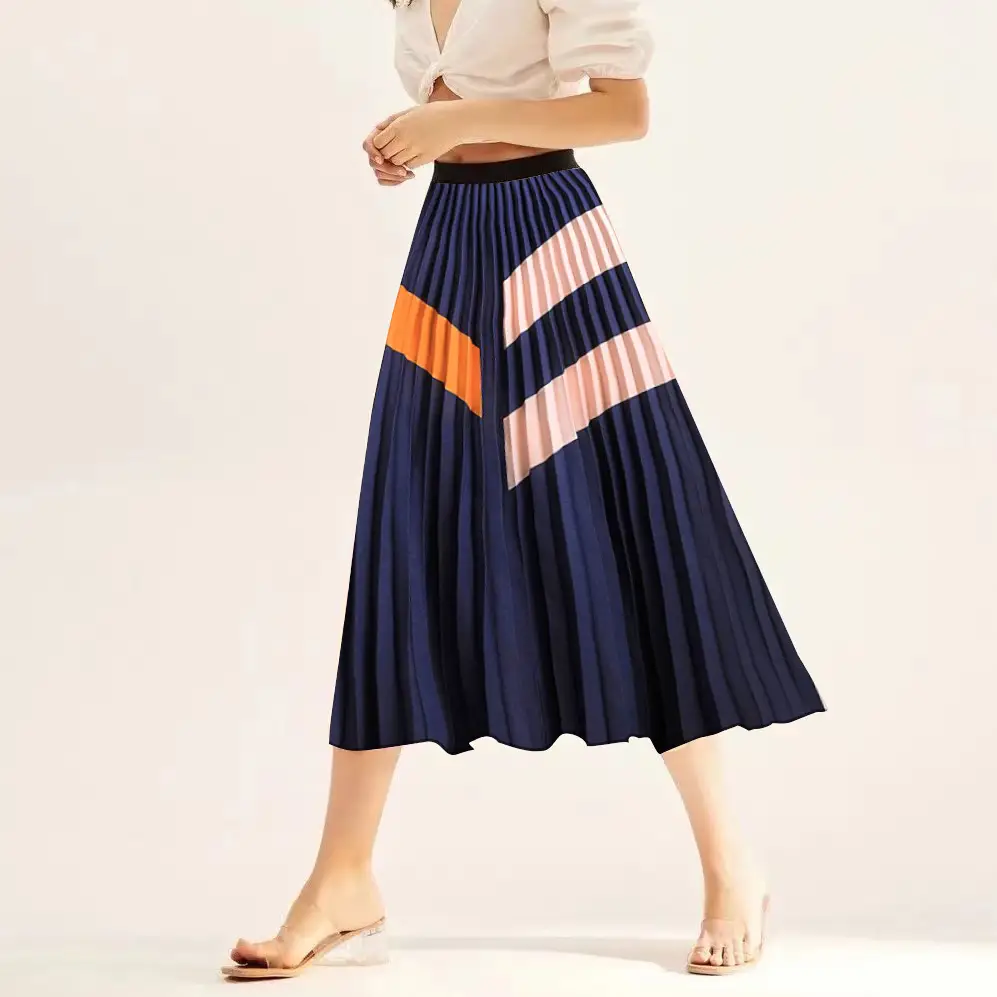 Printed Elastic Pleated Skirt Women's Mid Length - Image 27