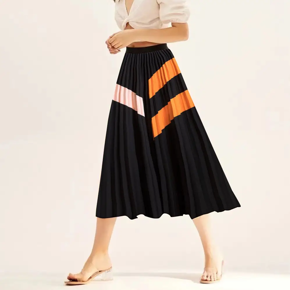 Printed Elastic Pleated Skirt Women's Mid Length - Image 28
