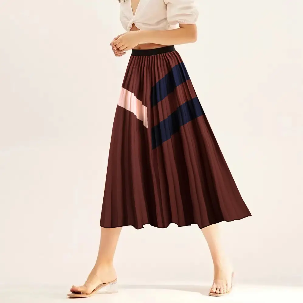 Printed Elastic Pleated Skirt Women's Mid Length - Image 29