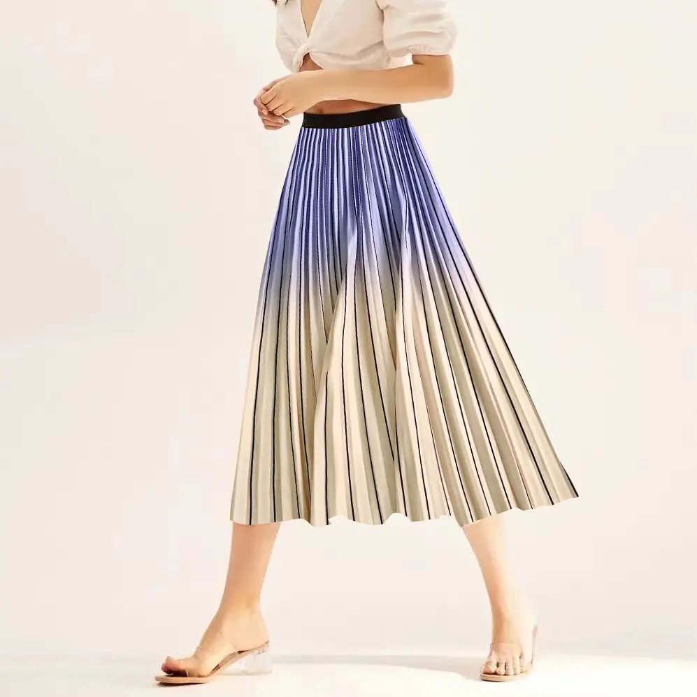 Printed Elastic Pleated Skirt Women's Mid Length - Image 3