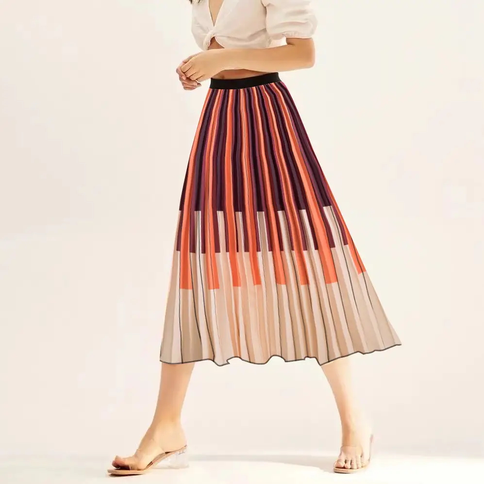 Printed Elastic Pleated Skirt Women's Mid Length - Image 30