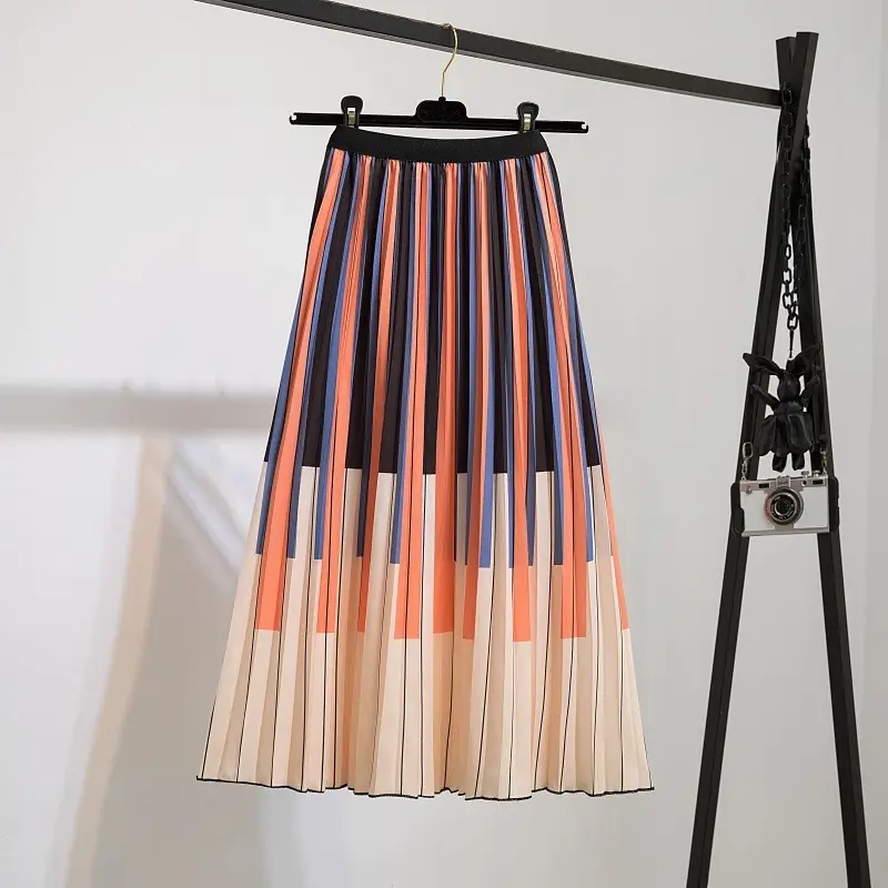 Printed Elastic Pleated Skirt Women's Mid Length - Image 31