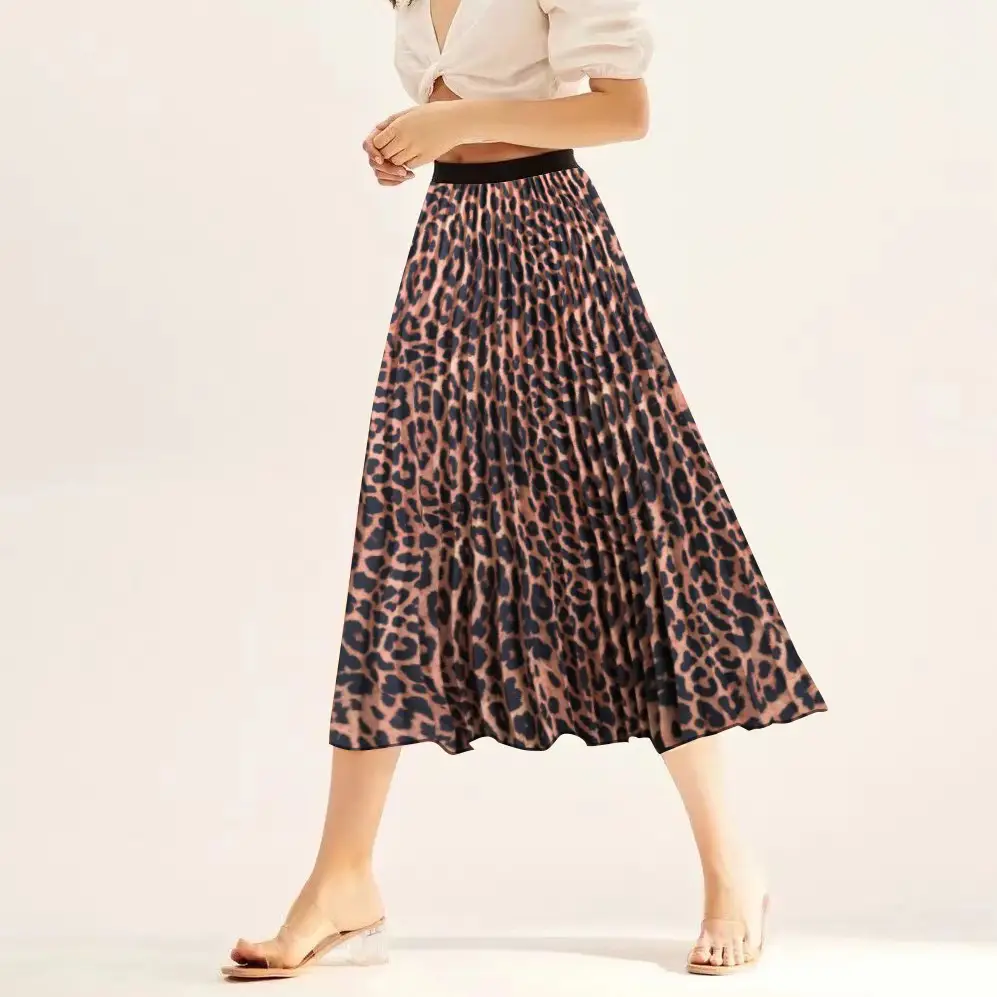 Printed Elastic Pleated Skirt Women's Mid Length - Image 5