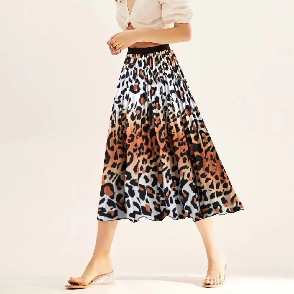 Printed Elastic Pleated Skirt Women's Mid Length - Image 6