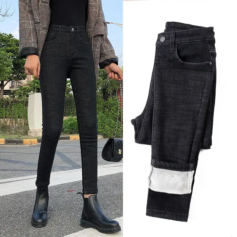 Fleece Lined Slimming Jeans Women High Waist 2021 Winter - Image 31