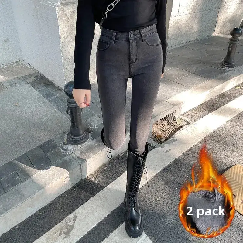Fleece Lined Slimming Jeans Women High Waist 2021 Winter - Image 6