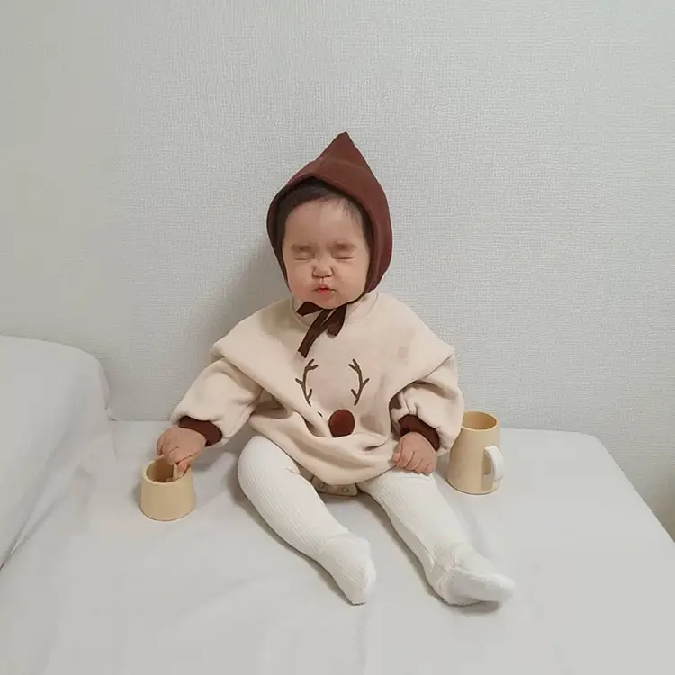 Baby Fleece Lined Warm Jumpsuit with Deer Print