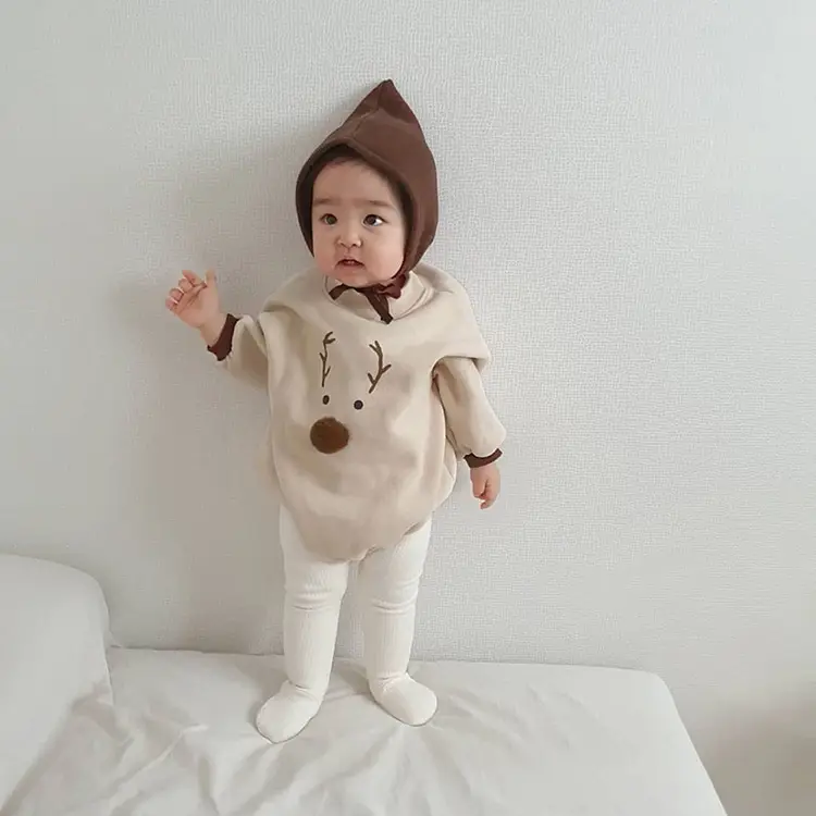 Baby Fleece Lined Warm Jumpsuit with Deer Print