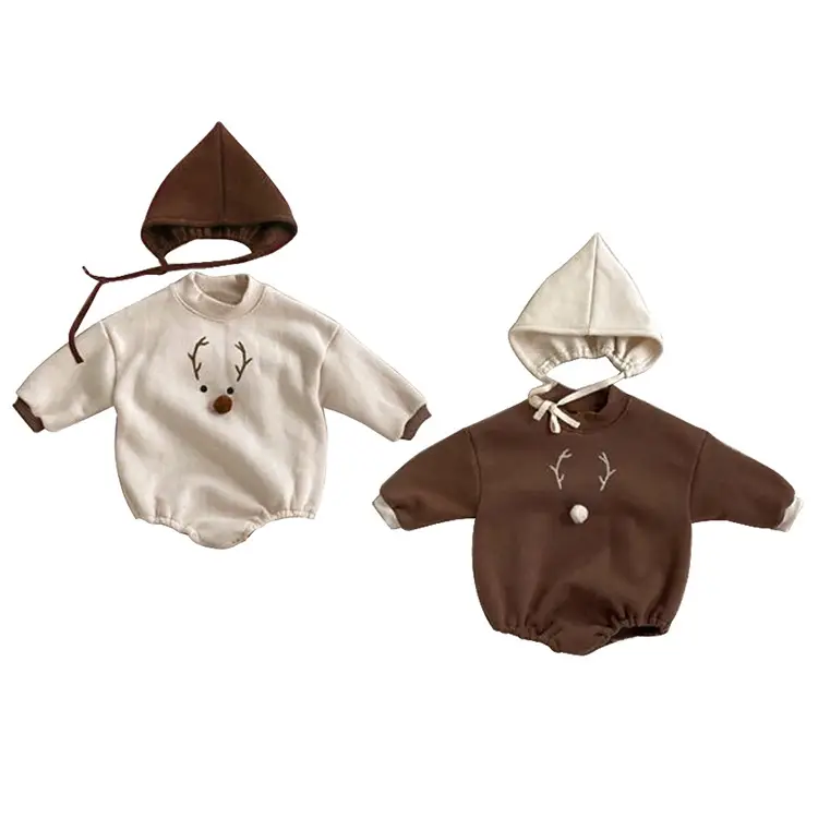 Baby Fleece Lined Warm Jumpsuit with Deer Print