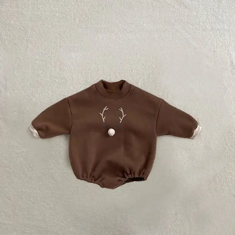 Baby Fleece Lined Warm Jumpsuit with Deer Print