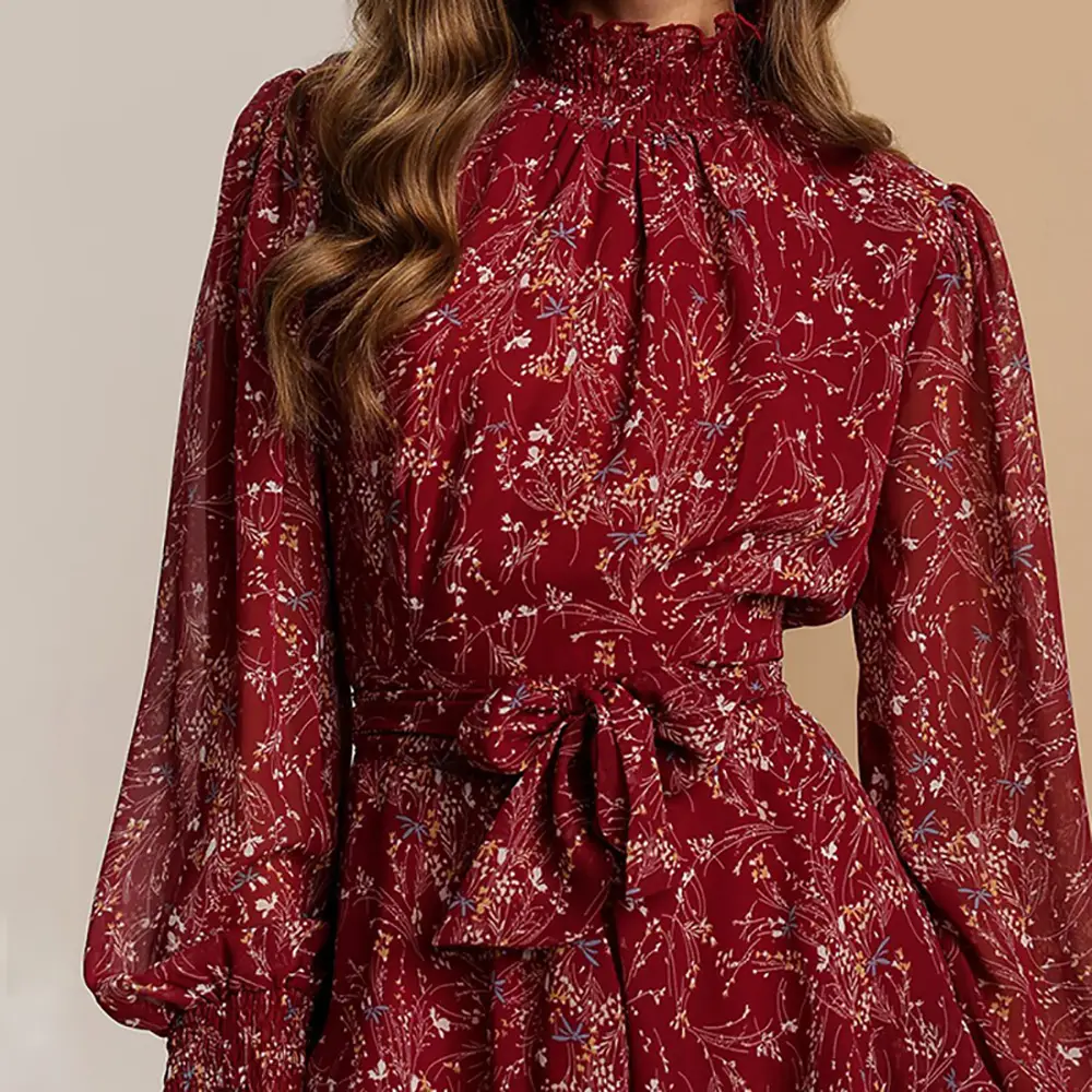 2026 Floral Pleated Ruffle Dress with Over-the-Head Boots — feature 11
