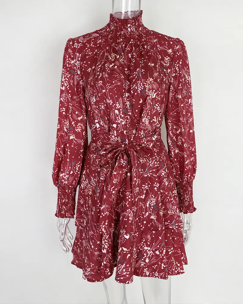 2026 Floral Pleated Ruffle Dress with Over-the-Head Boots — feature 14