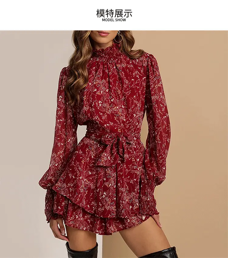2026 Floral Pleated Ruffle Dress with Over-the-Head Boots — feature 5