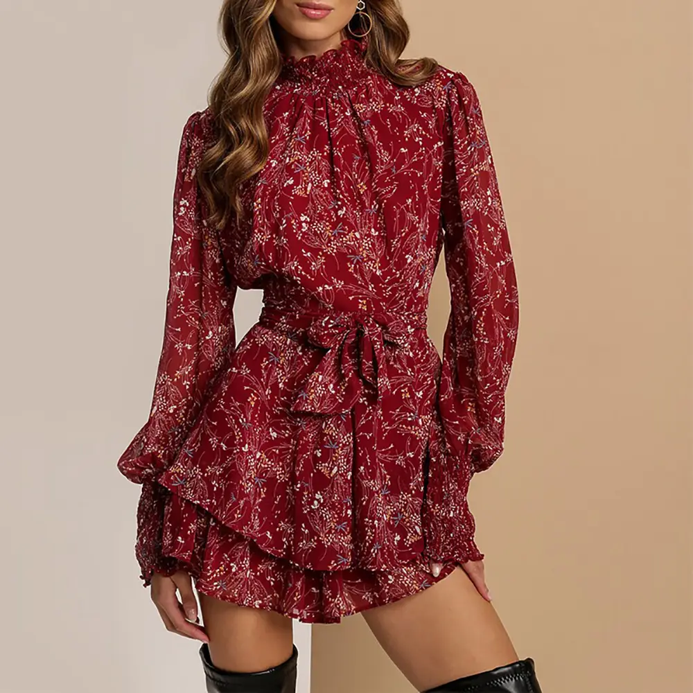 2026 Floral Pleated Ruffle Dress with Over-the-Head Boots — feature 9