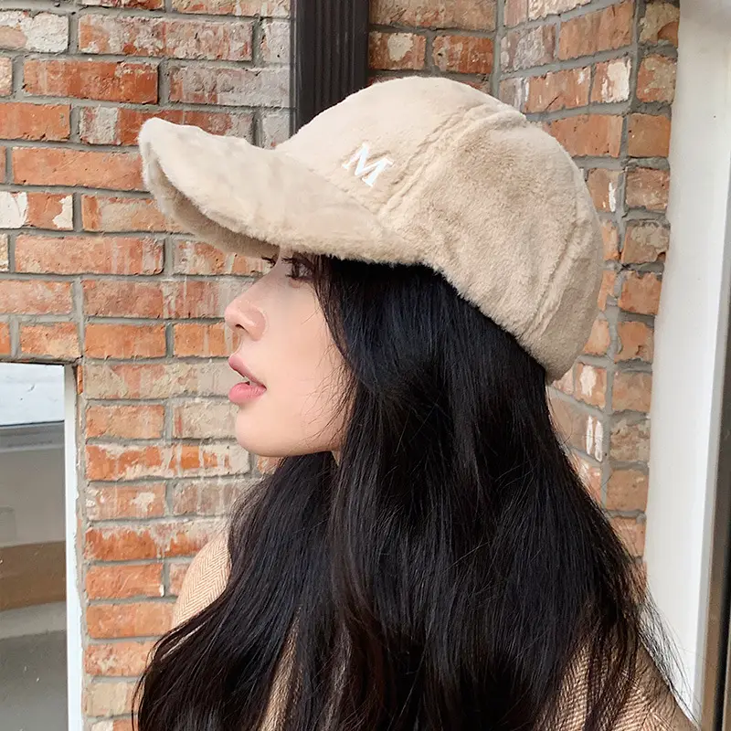 Women's Black Rabbit Fur Baseball Cap Winter Warm