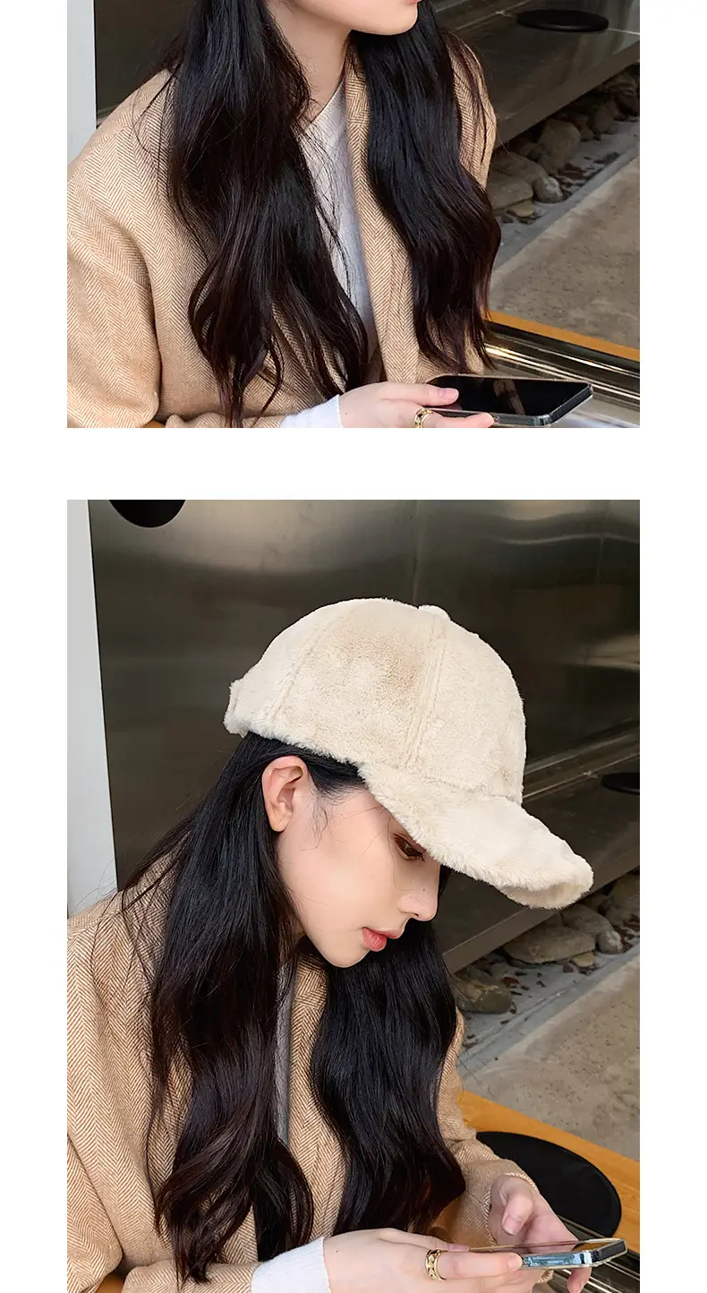Women's Black Rabbit Fur Baseball Cap Winter Warm — feature 10
