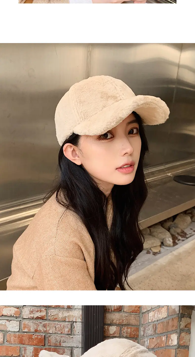 Women's Black Rabbit Fur Baseball Cap Winter Warm — feature 11