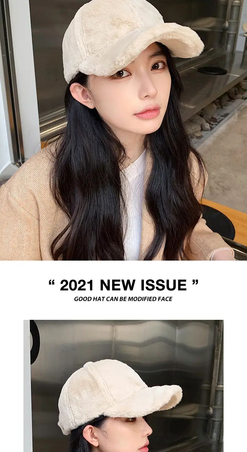 Women's Black Rabbit Fur Baseball Cap Winter Warm — feature 9