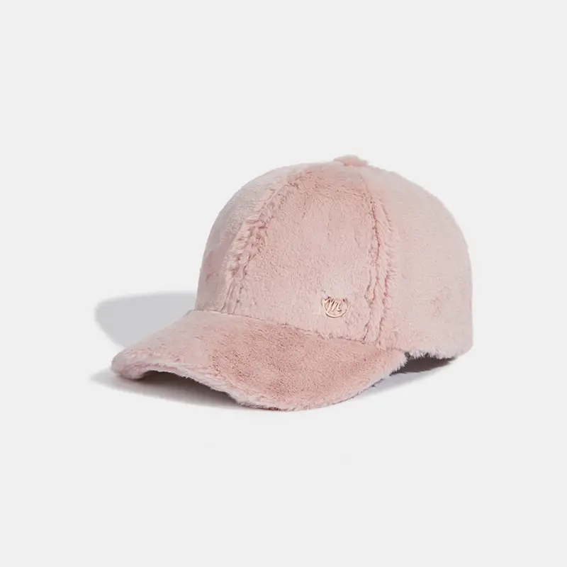 Women's Black Rabbit Fur Baseball Cap Winter Warm