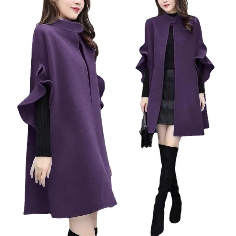 Women's Red British A-Line Wool Coat Large Size - Image 11